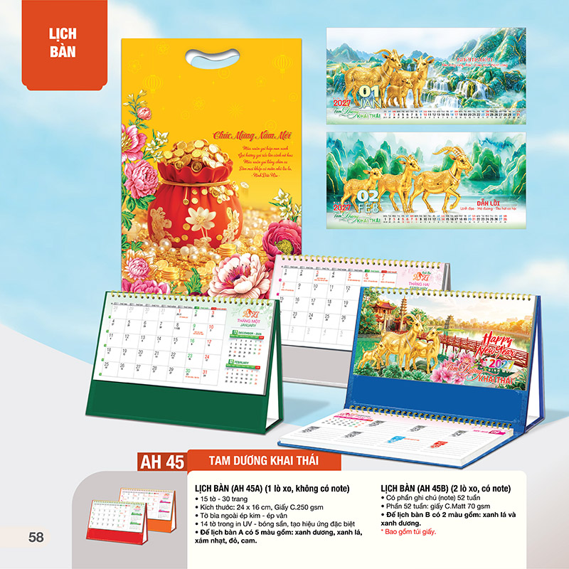 Lịch Để Bàn 24x16cm – Tam Dương Khai Thái - Mã: AH 45A - AH 45B