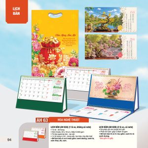  Lịch Để Bàn 24x16cm – Hoa Nghệ Thuật - Mã: AH 63A - AH 63B