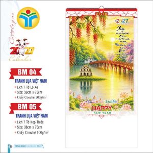  Lịch Lò Xo 7 Tờ 37x70cm – Tranh Lụa Việt Nam - Mã: BM04 - BM05
