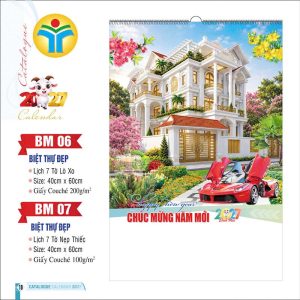  Lịch Lò Xo 7 Tờ 37x70cm – Biệt Thự Đẹp - Mã: BM06 - BM07