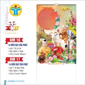  Lịch Lò Xo 7 Tờ 37x70cm – 14 Điều Phật Dạy - Mã: BM16 - BM17