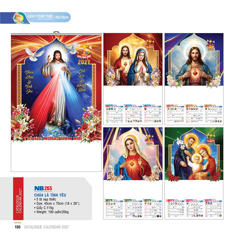 Lịch Nẹp 5 Tờ 45x70cm – Chúa Là Tình Yêu - Mã: NB 265